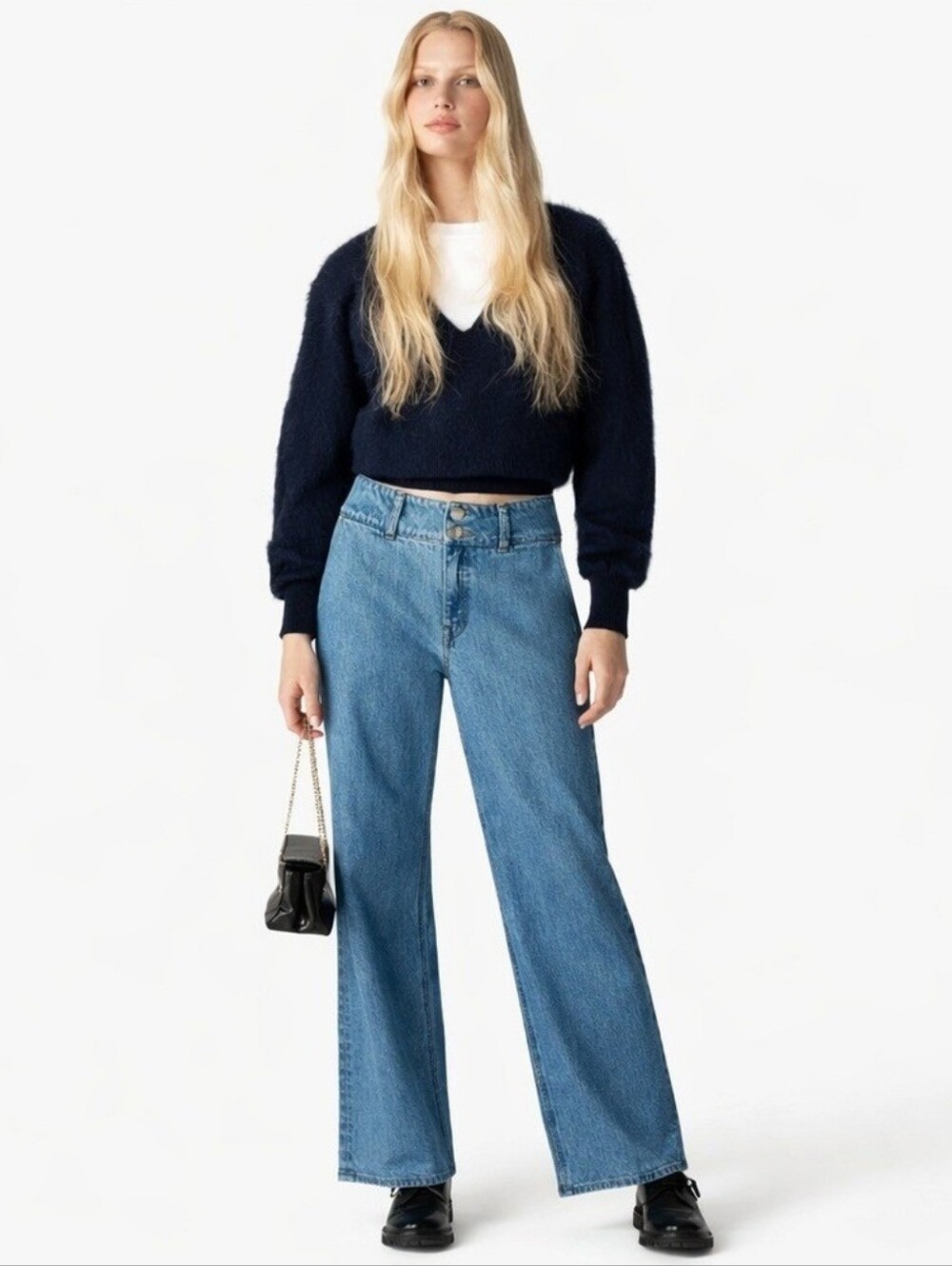J Crew Slim-wide jean with stacked buttons